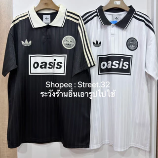 Street.32 เสื้อยืด คอปก ผ้ากีฬา ถ่ายจากสินค้าจริง oasis x das สีเขียว สีดำ สีขาว