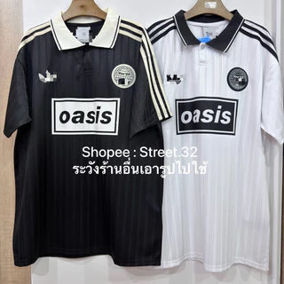 Street.32 เสื้อยืด คอปก ผ้ากีฬา ถ่ายจากสินค้าจริง oasis x das สีเขียว สีดำ สีขาว