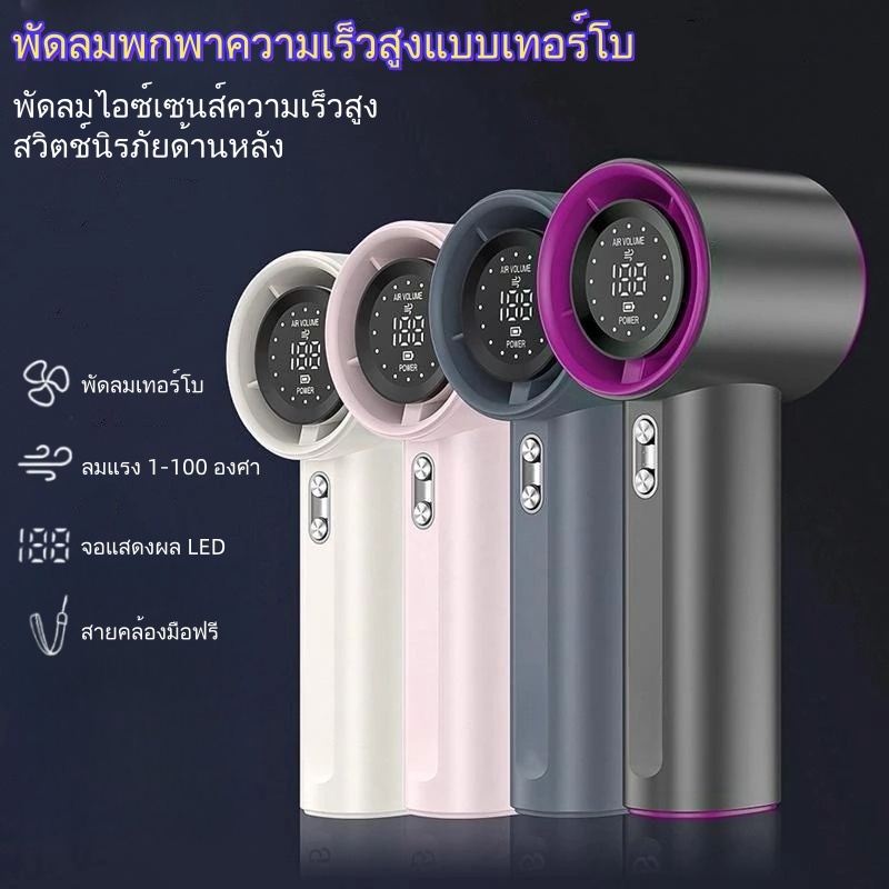 พัดลมพกพา 100 ระดับ ปรับแรงลมได้ พัดลมมือถือ แบตเตอรี่ในตัว จอ LED พัดลม USB แบตอึด ใช้งานกลางแจ้ง ตั้งแคมป์ พกพาสะดวก