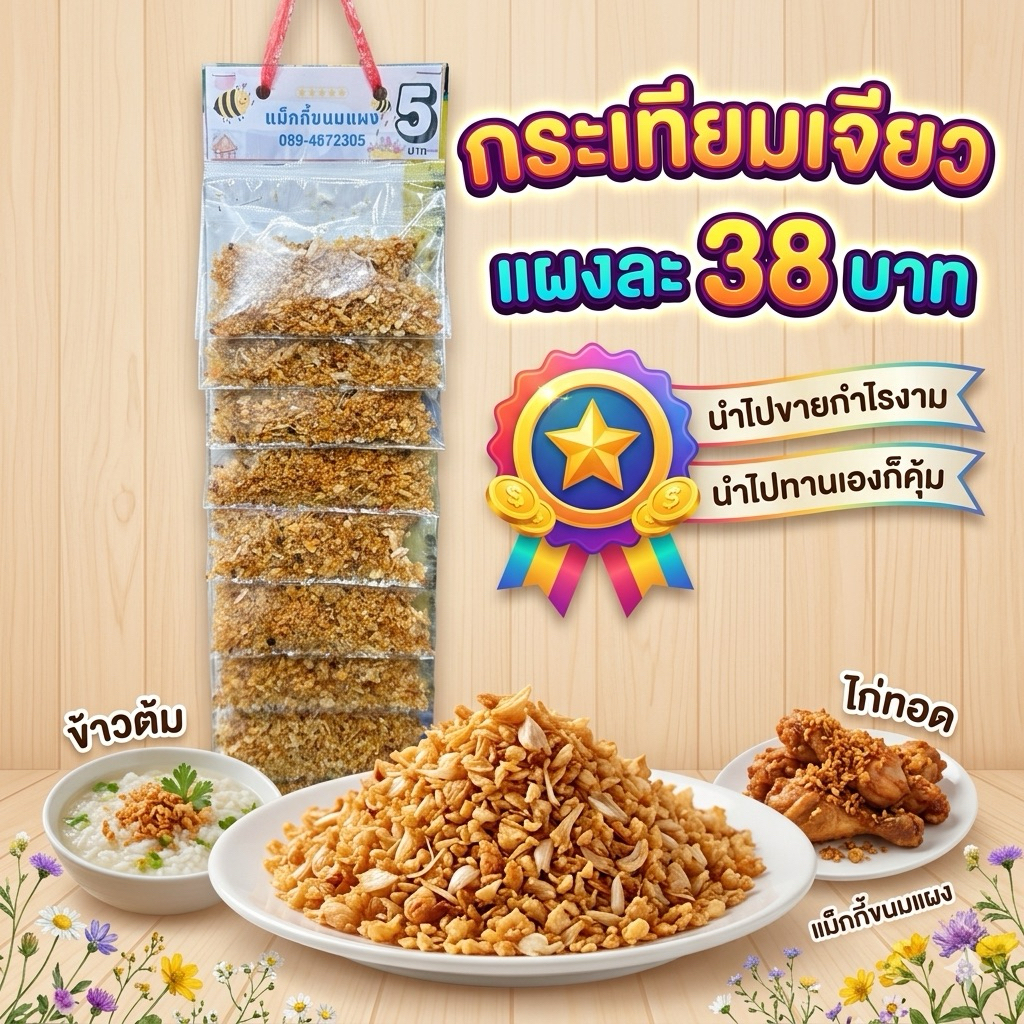 🧄 กระเทียมเจียว (ยกแผง 10 ห่อ) กรอบ หอม เจียวใหม่สะอาด พร้อมส่ง!