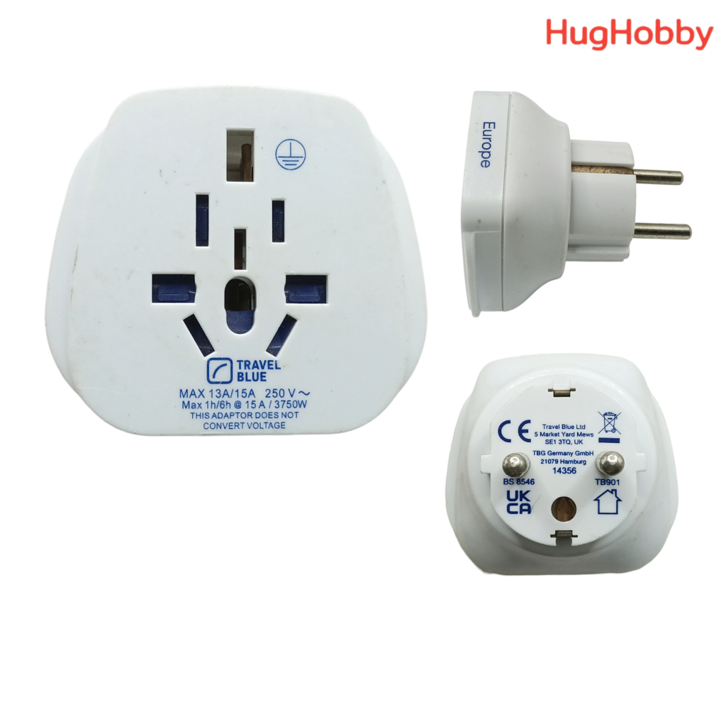 [มือ2] หัวแปลงปลั๊กไฟ Travel Blue TB-901 World to Europe Travel Adaptor (แปลง 3 ขา เป็น 2 ขา) ใช้งาน