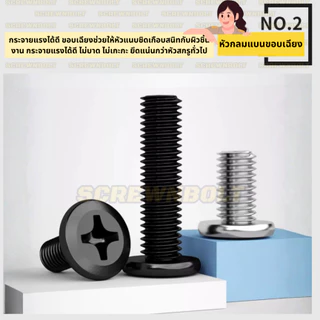 น็อต สกรู หัวกลมแบน ขอบเฉียง แฉก สแตนเลส 304 ชุบดำ เกลียวมิล หยาบ M2 M2.5 M3 M4