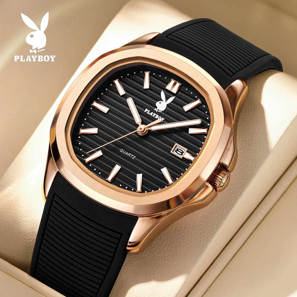 PLAYBOY ผู้ชาย นาฬิกา แท้ ยาง สายนาฬิกา กันน้ำ กีฬา หนุ่มสาว พักผ่อน แฟชั่น 3149