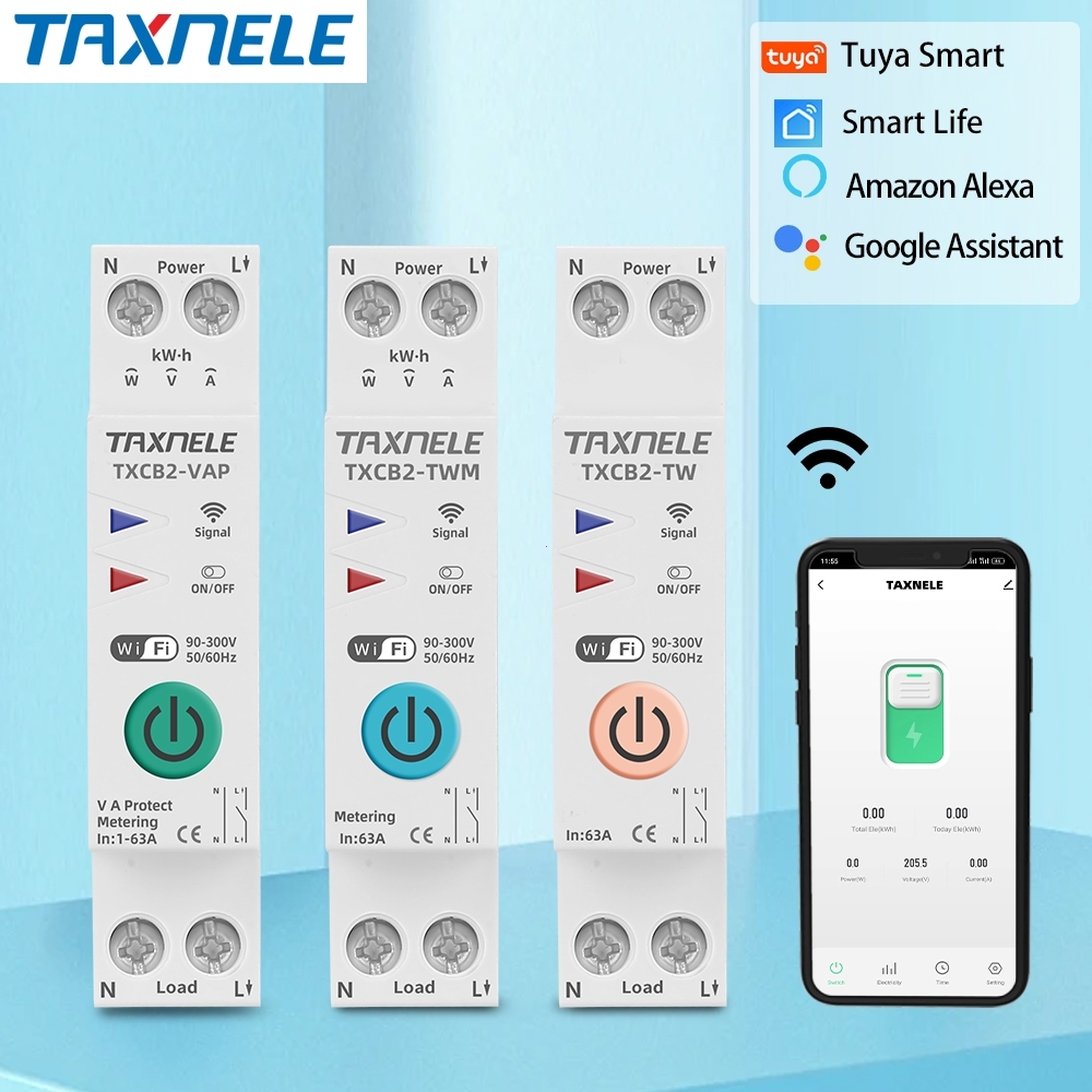 WiFi สมาร์ท Circuit Breaker MCB 1P + 32A พลังงาน kWh แรงดันไฟฟ้า Current Meter Protector เสียงรีโมทคอนโทรลสวิทช์