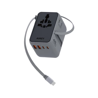 หัวแปลงปลั๊กไฟ AUKEY Globe Reel 45W GaN Universal Adapter with Retractable Cable (PA-TA13) by Banana IT