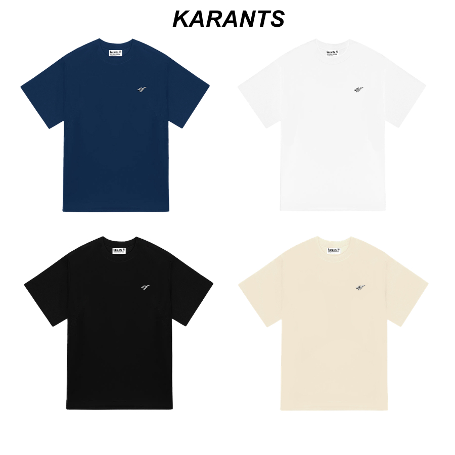 Karants เสื้อยืดผ้าฝ้ายสองทิศทาง Oversize สำหรับผู้ชายและผู้หญิง ตกแต่งด้วยขอบโลหะเรียบ Unisex - KR212