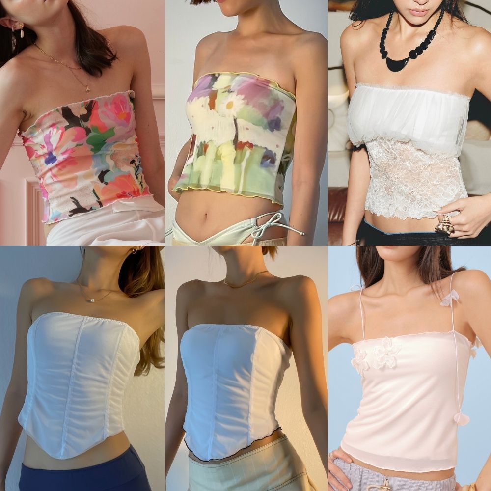 Try_yorata | Blursday Lettuce tube top,Floral Top,Jellyfish top เสื้อเกาะอกแฟชั่น ลายดอก น่ารักๆ ใส่