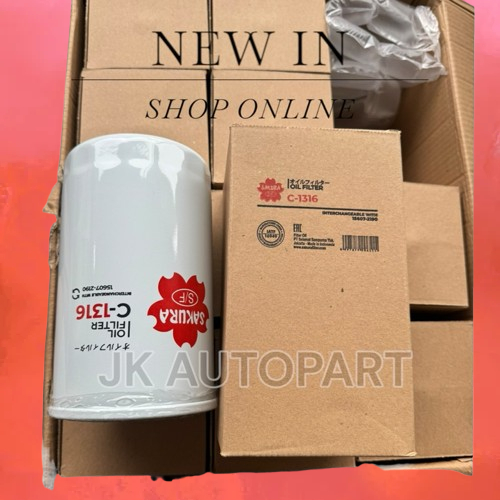 ยี่ห้อ SAKURA กรองเครื่อง JO8C,MEGA344 VICTOR C1316,C-1316,15607-2190 กรองน้ำมันเครื่องฮีโน่เมก้า 1560-72190/IDGHP.