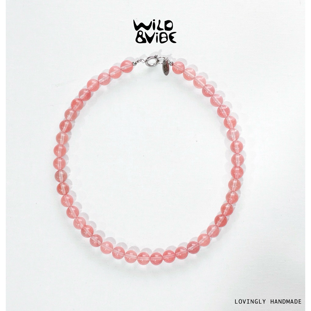 สร้อยหิน Cherry Quartz 8mm สีชมพูอมส้มใส | สายหวาน มินิมอล ใส่ได้ทุกวัน | Handmade