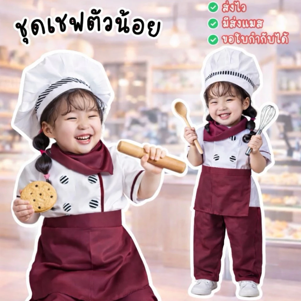 🏍️มีส่งแมส จาก กทม🇹🇭ชุดเชฟเด็ก ชุดพ่อครัว ชุดแม่ครัว เชฟ Chef costume