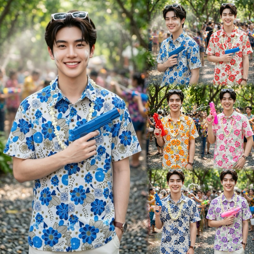 เสื้อพื้นเมืองผู้ชายคอเชิ้ต ลายดอก