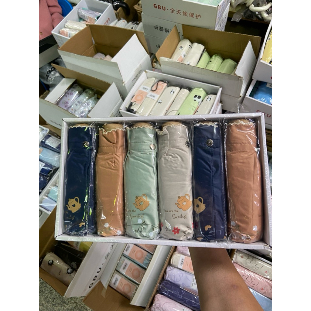 ร่มญี่ปุ่น 🇯🇵 GBU ลายใหม่ 2026 ขนาด 5 ตอนด้ามจับไม้ลาย กาน้ำ 🫖 ขอบลูกไม้ โครงอย่างดีกันแดด UV 100%🌤️☀️