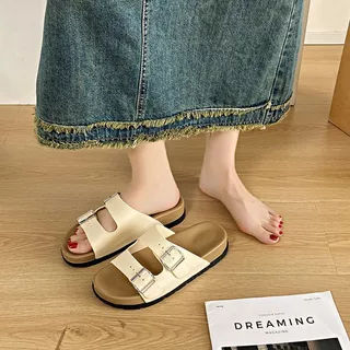 Double Buckle Boken รองเท้าแตะ Anti Slip สวมด้านนอกแฟชั่นหนึ่งร้อยรองเท้าแตะ