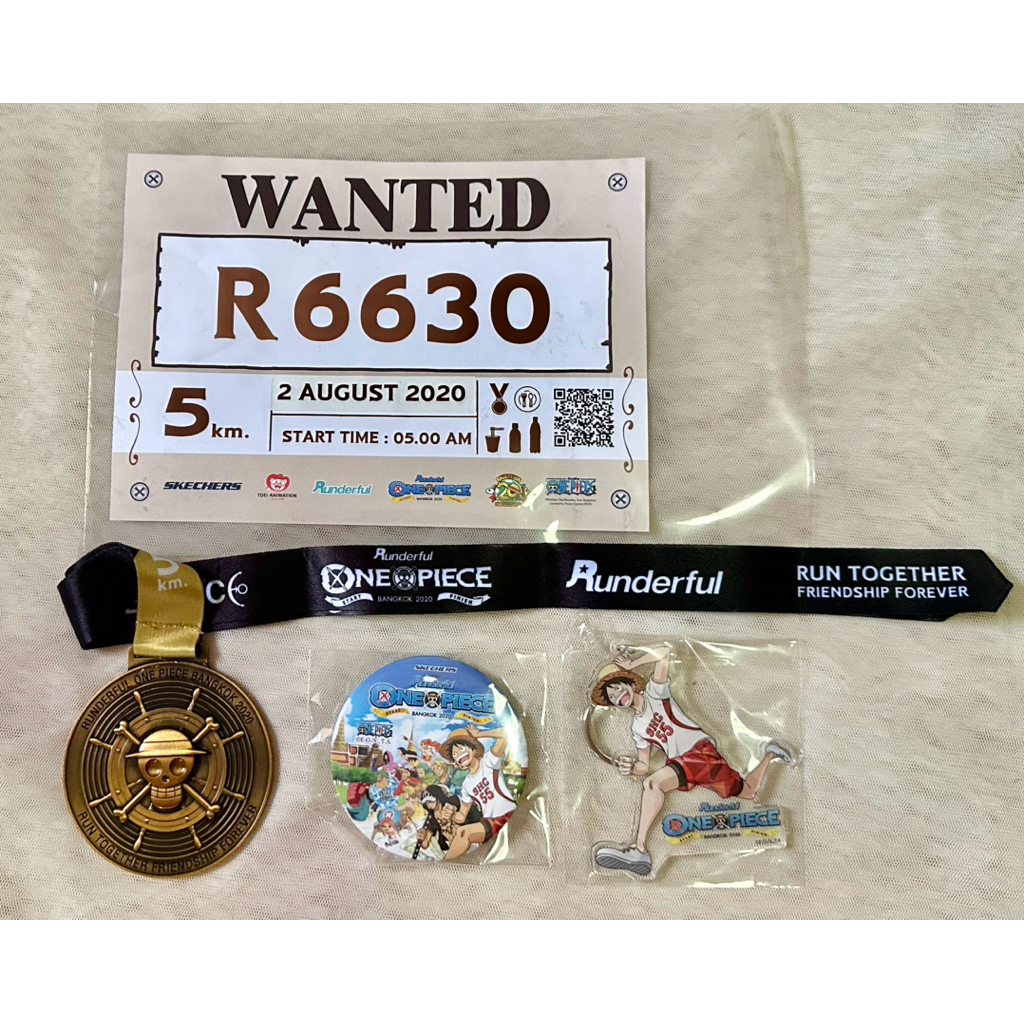 มือสอง เซ็ทงานวิ่ง One Piece Run Bangkok(Runderfulปี2020) 5 KM. (เหรียญพร้อมสาย พกจ. เข็มกลัดและใบบิ