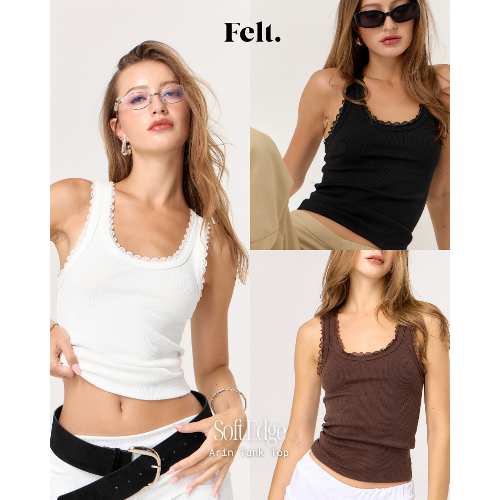 Felt.bkk Arin Tank Top เสื้อกล้ามผ้าร่องดีเทลลูกไม้ขอบ กระชับทรง คอ U