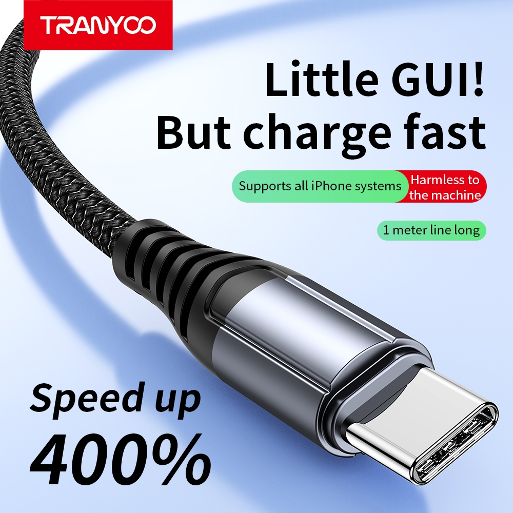 TRANYOO S15 สายชาร์จดาต้าชาร์จเร็ว PD20W ความยาว 1 เมตร รองรับสำหรับ iP&one และโทรศัพท์ Android สายถักโลหะ