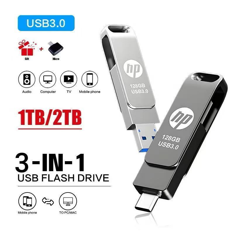 Typec 3 in 1 แฟลชไดรฟ์ USB 3.0 HP 1TB/2TB ความเร็วสูง