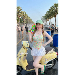 Set3ชิ้น - บราคล้องคอผูกหลัง มีฟอง - เกาะอกผ้าซีทรู - กระโปร…