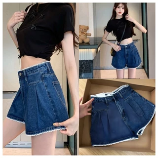 suzllrue7oกางเกงขาสั้นขอบตัดที่ทำให้ดูผอมเพรียวมาก ใส่ได้กับทุกชุด สบายและปกปิดสะโพกได้ดี 6606