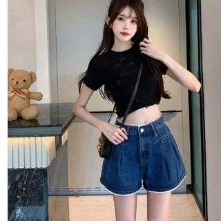 suzllrue7oกางเกงขาสั้นขอบตัดที่ทำให้ดูผอมเพรียวมาก ใส่ได้กับทุกชุด สบายและปกปิดสะโพกได้ดี 6606