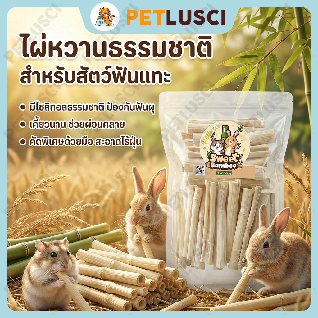 PETLUSCI🐰🐹ไผ่หวาน Sweet Bamboo 500g ช่วยลับฟัน สำหรับกระต่าย หนูแฮมสเตอร์ หนูแก๊สบี้ ไม้แทะธรรมชาติ