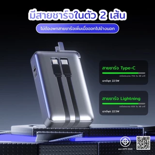 [มี CCC&มอก.]PowerBank 20000mAhพาวเวอร์แบงค์ ปลั๊ก AC แบบพับได้ในตัว สายชาร์จในตัว จอแสดงLEDรองรับการชาร์จเร็ว PD22.5W
