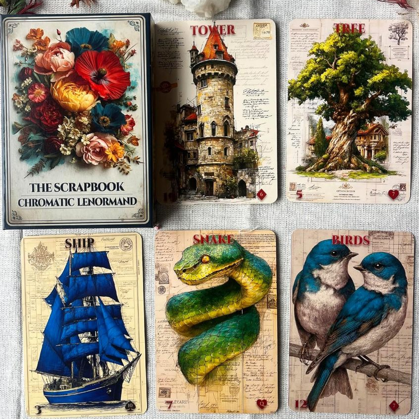 พรีออเดอร์แท้💯Chromatic Lenormand Oracle Cards, 36-Card Divination Deck with Vintage Floral Artwork ไพ่เลอนอร์มองด์