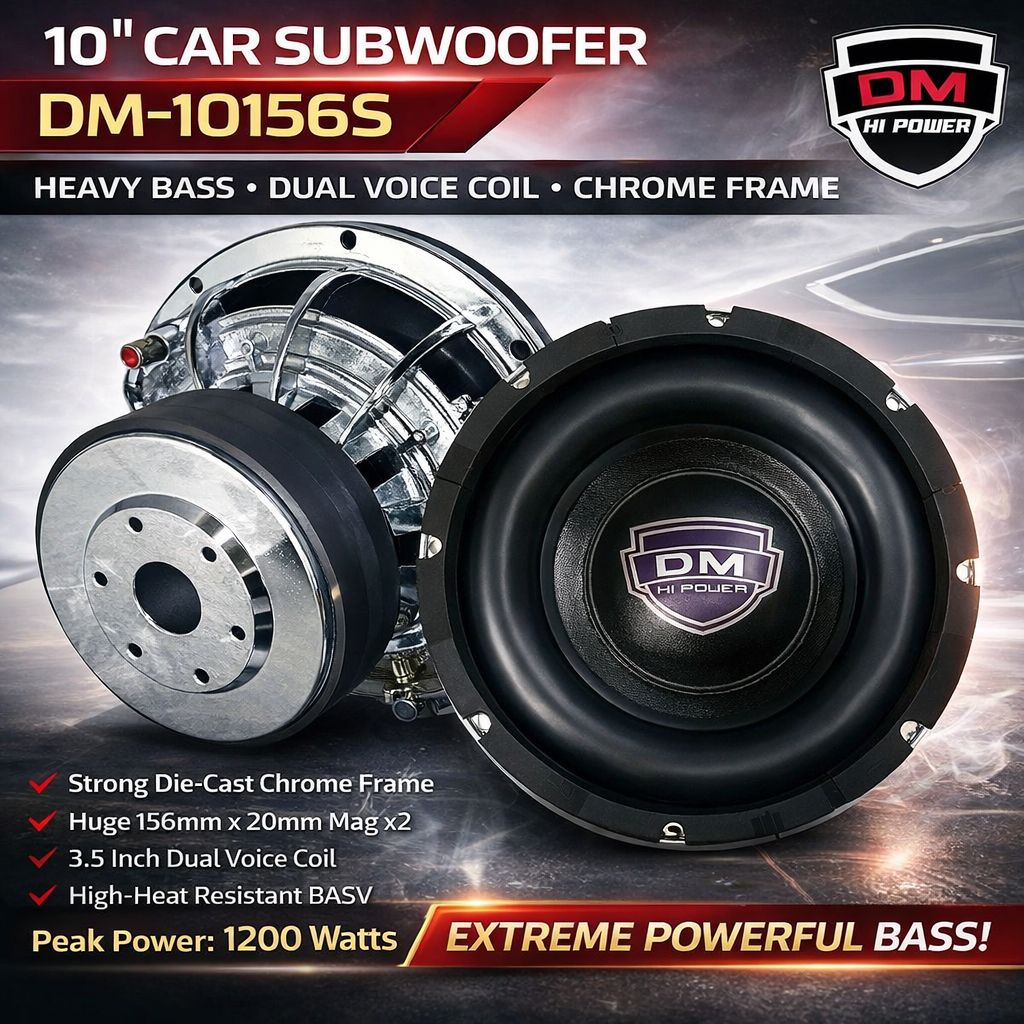 ซับวูฟเฟอร์ DM รุ่น DM-10156S ขนาด10นิ้ว โครงโครเมียม เบสหนัก เหล็กหล่อ (ราคาต่อ1ดอก)