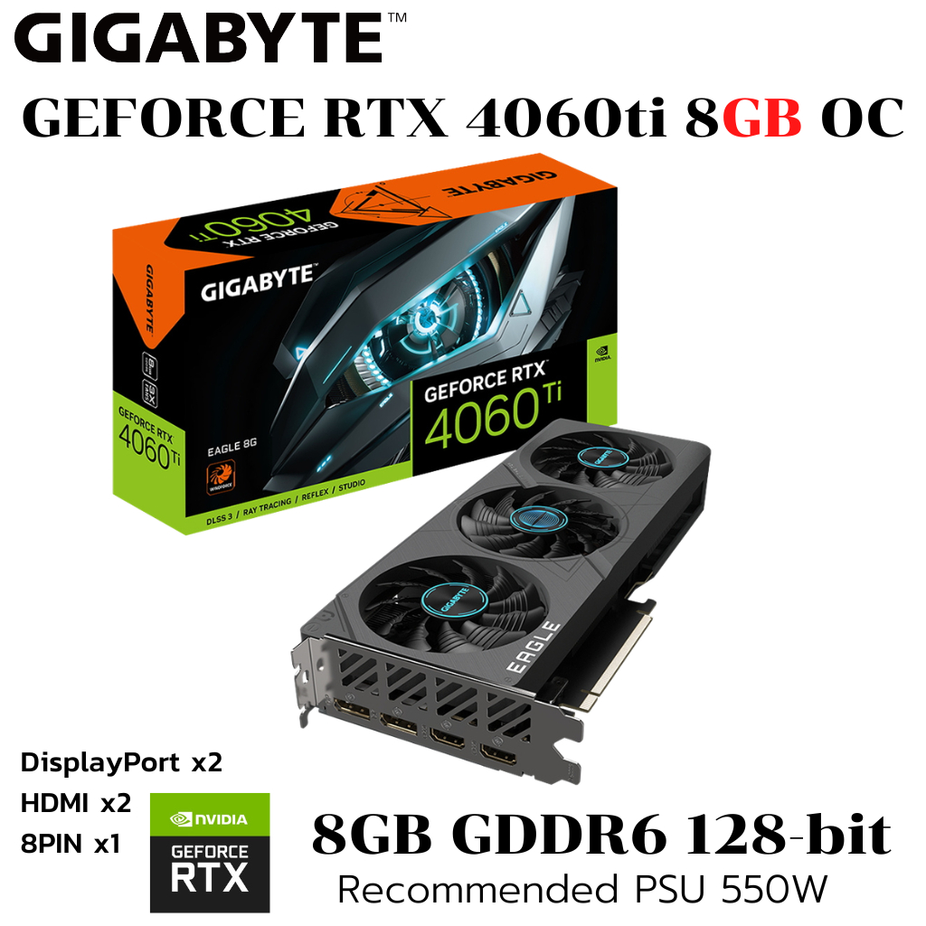 VGA (การ์ดแสดงผล) GIGABYTE GEFORCE RTX 4060 TI EAGLE 8G - 8GB GDDR6