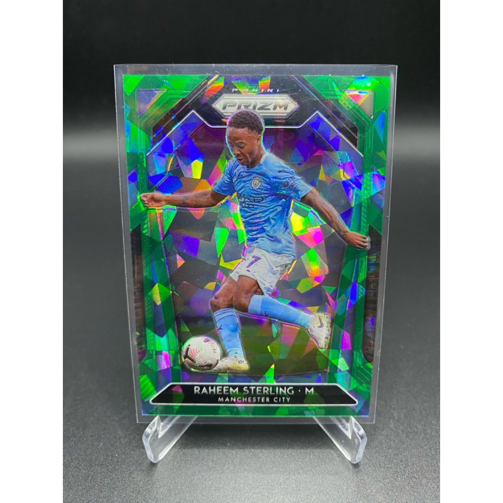 การ์ดฟุตบอล ⚽️ Raheem Sterling | 2020-21 Panini Prizm Premier League – Green Cracked Ice Prizm 🏴 27/