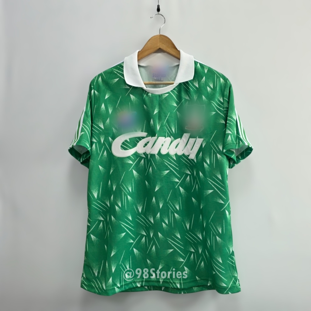 เสื้อบอลย้อนยุค aิIวอร์wูล 1989 ประตู สีเขียว ลายไผ่