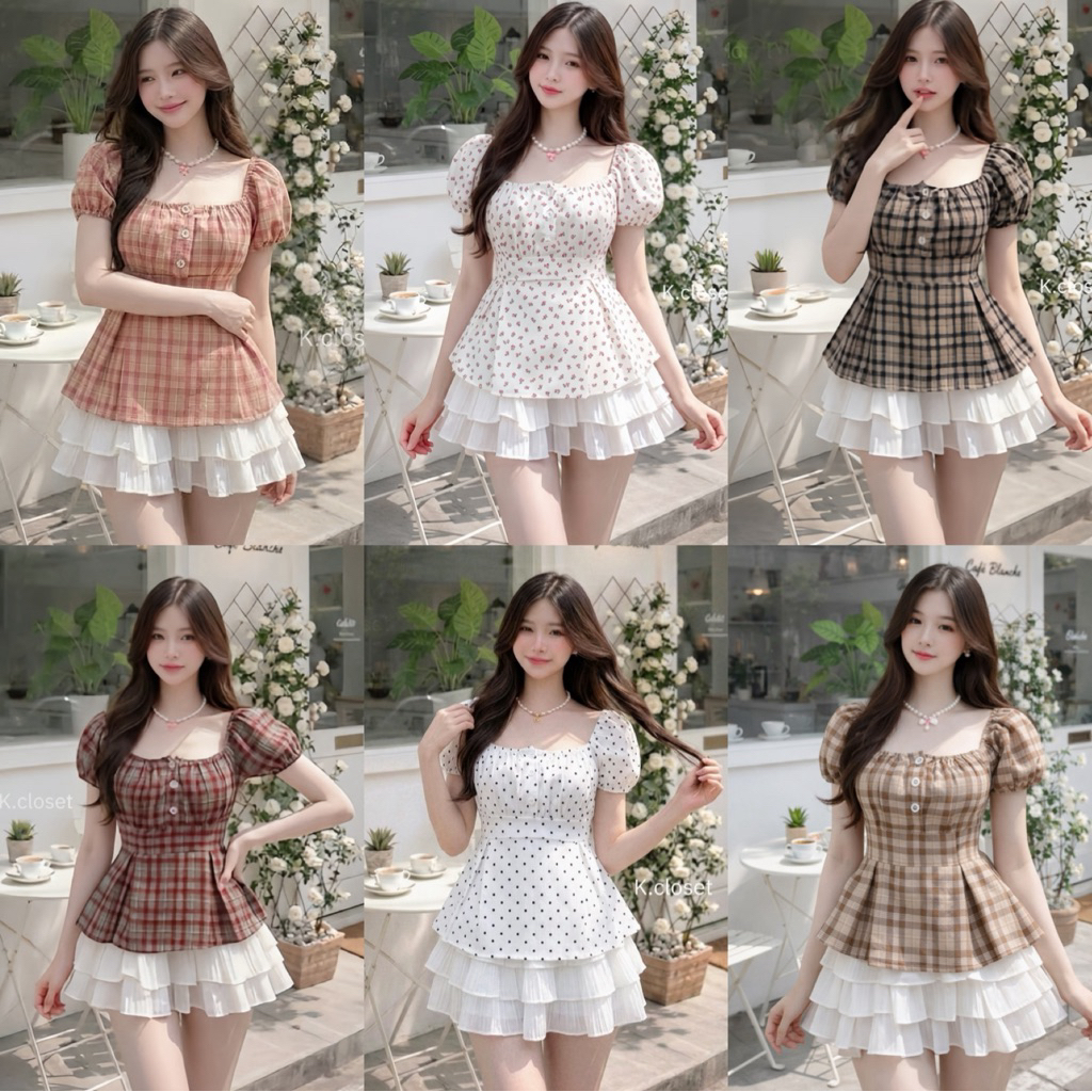 (อกถึง 38 )เสื้อแขนตุ๊กตาแต่งกระดุมดอกไม้กระดุมใช้งานได้ไลจริง ใส่แล้วเอวสวย ตัวดูหวานละมุนมาก 💕 น.