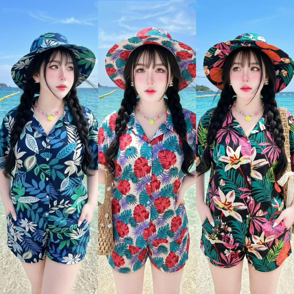 ชุดเซ็ตฮาวายขาสั้น สาวอวบ ใส่ซัมเมอร์ ทะเล สงกรานต์ อกหน้าผ้า52