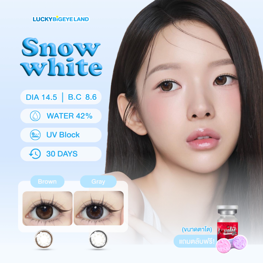 คอนแทคเลนส์ Snow White Gray / Brown (Lovely) ขนาดบิ๊กอาย 💙