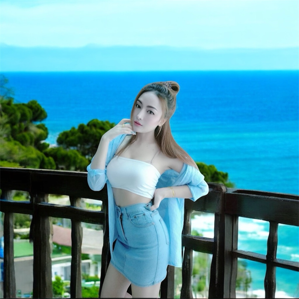 กระโปรงยีนส์ทรงAเอวสูงงานป้ายbbเนื้อผ้ายืดนิ่มเก็บทรงสวยใส่เข้ารูป