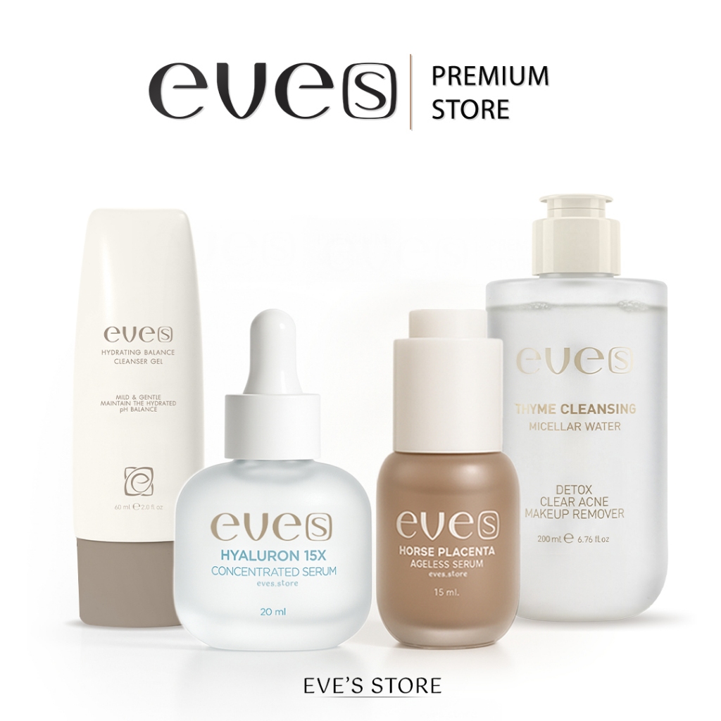 EVES อีฟส์ เซตหน้าใสไร้สิว  อีฟส์ คลีนซิ่ง เจลล้างหน้า เซรั่ม บำรุงผิวหน้า ลดรอยสิว รูขุมขนกระชับ ผิวชุ่มชื้น