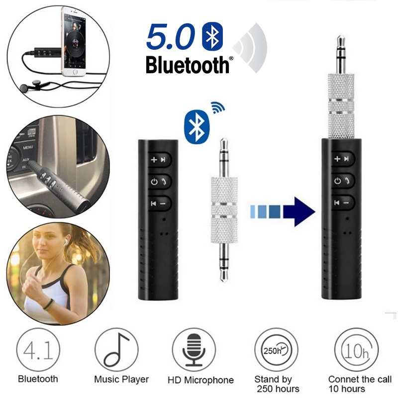 ตัวรับสัญญานบูลทูธ ในรถยนต์ Car Bluetooth 5.0 AUX 3.5mm เครื่องรับสัญญาณบลูทูลไร้สาย