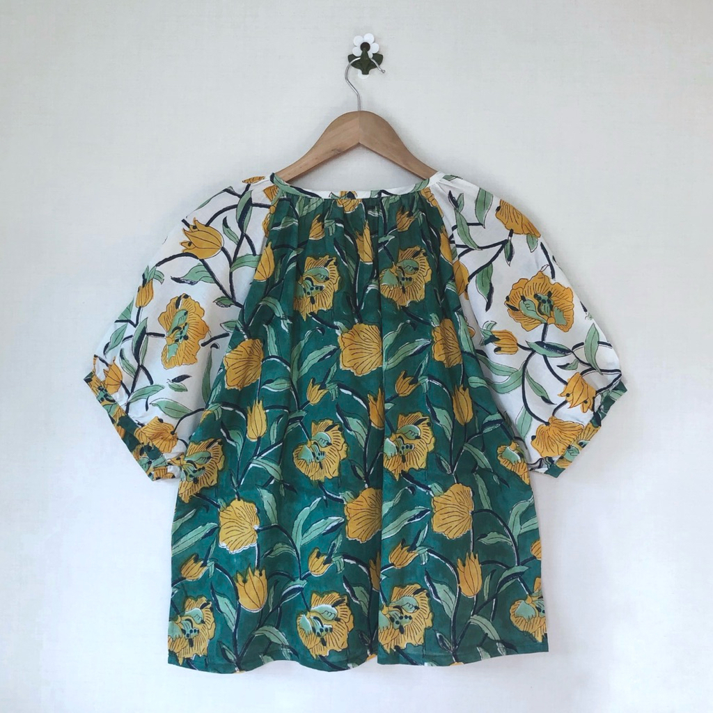 เสื้อผ้าฝ้ายอินเดียทูโทน คอกลมผูกโบ รูปที่ 4