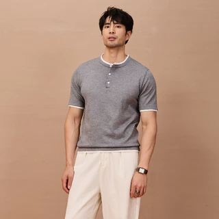เสื้อแขนสั้นคอเฮนรี เลเยอร์สองชั้นผู้ชาย ทรงฟิตกระชับดูผอม ผ้าแห้งเร็ว ระบายอากาศดี
