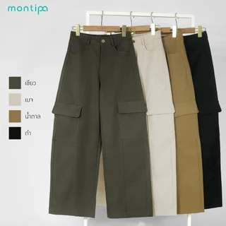 Montipa กางเกงทรงคาร์โก้ ซิปหน้า เอวยางยืดหลัง ผ้า Iron Free 59PFI57