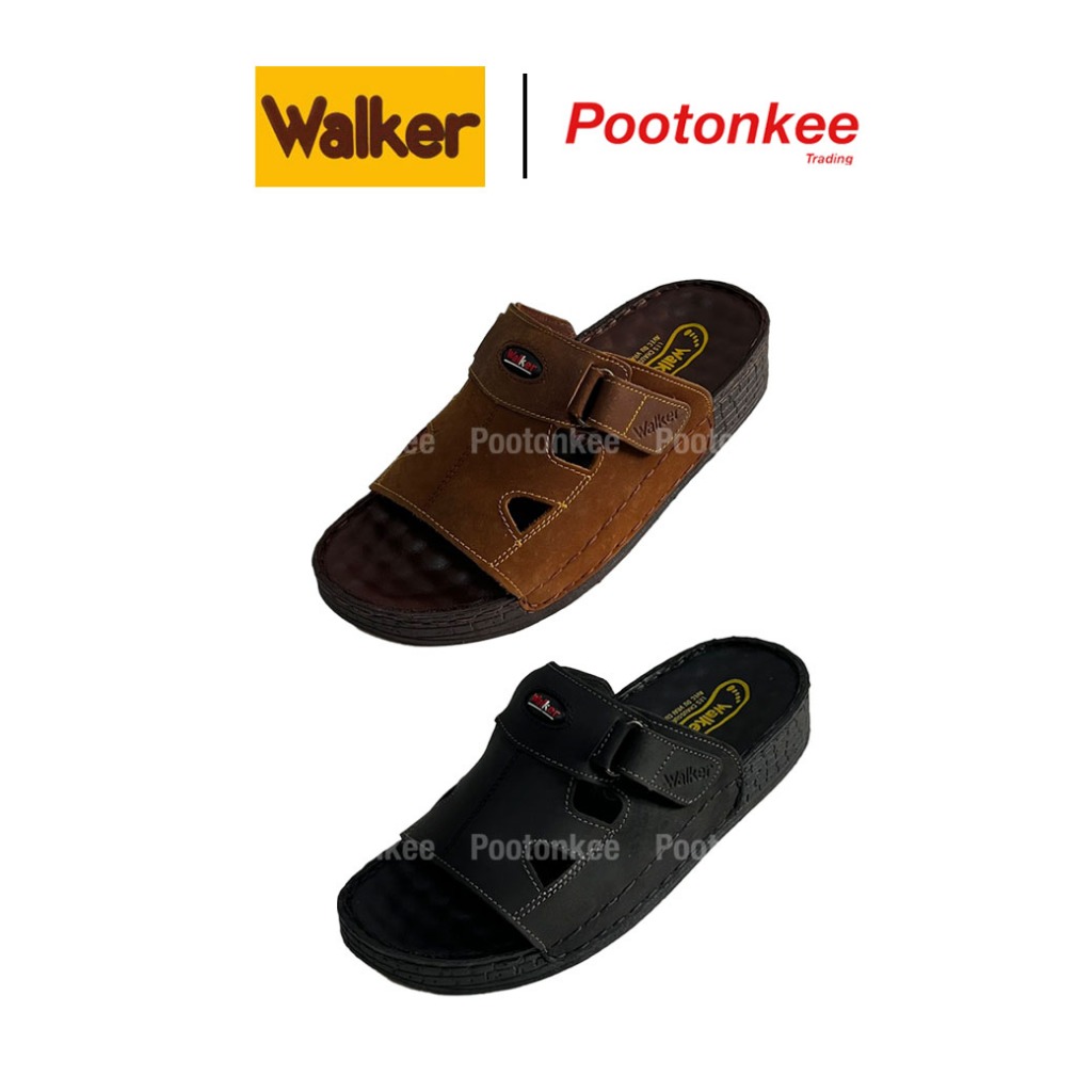 Walker รุ่น WB 656 รองเท้าวอคเกอร์ สีดำ น้ำตาล รองเท้าแตะหนังผู้ชาย