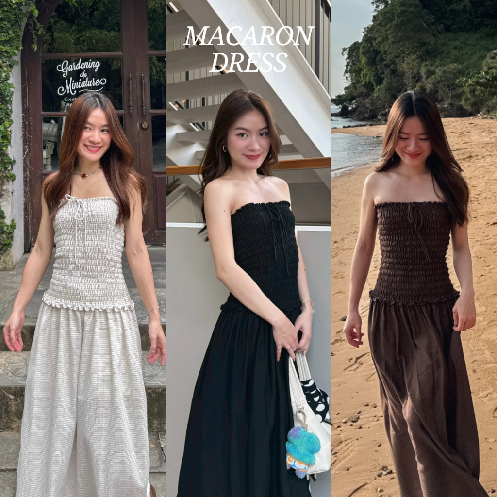 พร้อมส่ง💖 shatamps macaron dress เดรสยาว เดรสเกาะอก