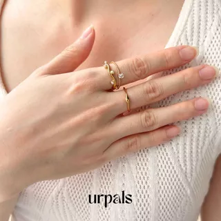 URPALS แหวน Stainless ชุบทอง18K ฝังเพชร CZ และ แหวนมินิมอล งานเรียบหรู ดีไซน์เก๋