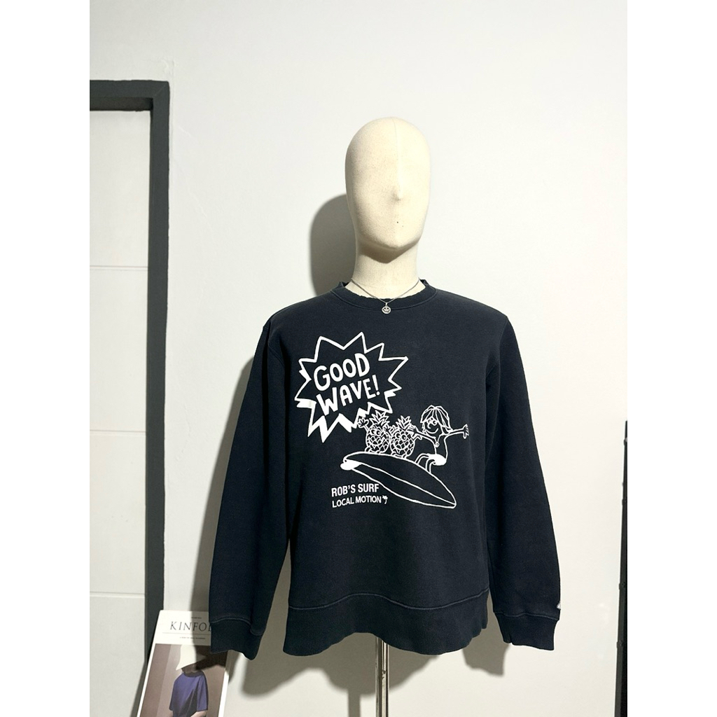 🔥 [ขายตามสภาพ 59.-] เสื้อสเวตเตอร์ Local Motion RBS ลายเซิร์ฟ อก 44" สีดำดรอป | คอไม่ค่อยสวย