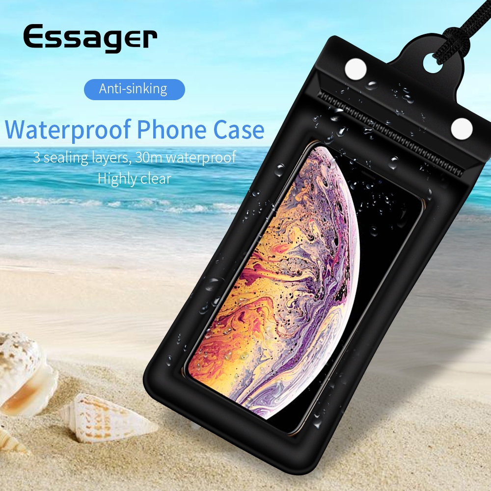 Essager กระเป๋าใส่โทรศัพท์มือถือกันน้ำ IPX8 ฟิล์มกันน้ำโทรศัพท์มือถือแบบใสสูง เคสป้องกันโทรศัพท์มือถือกลางแจ้ง