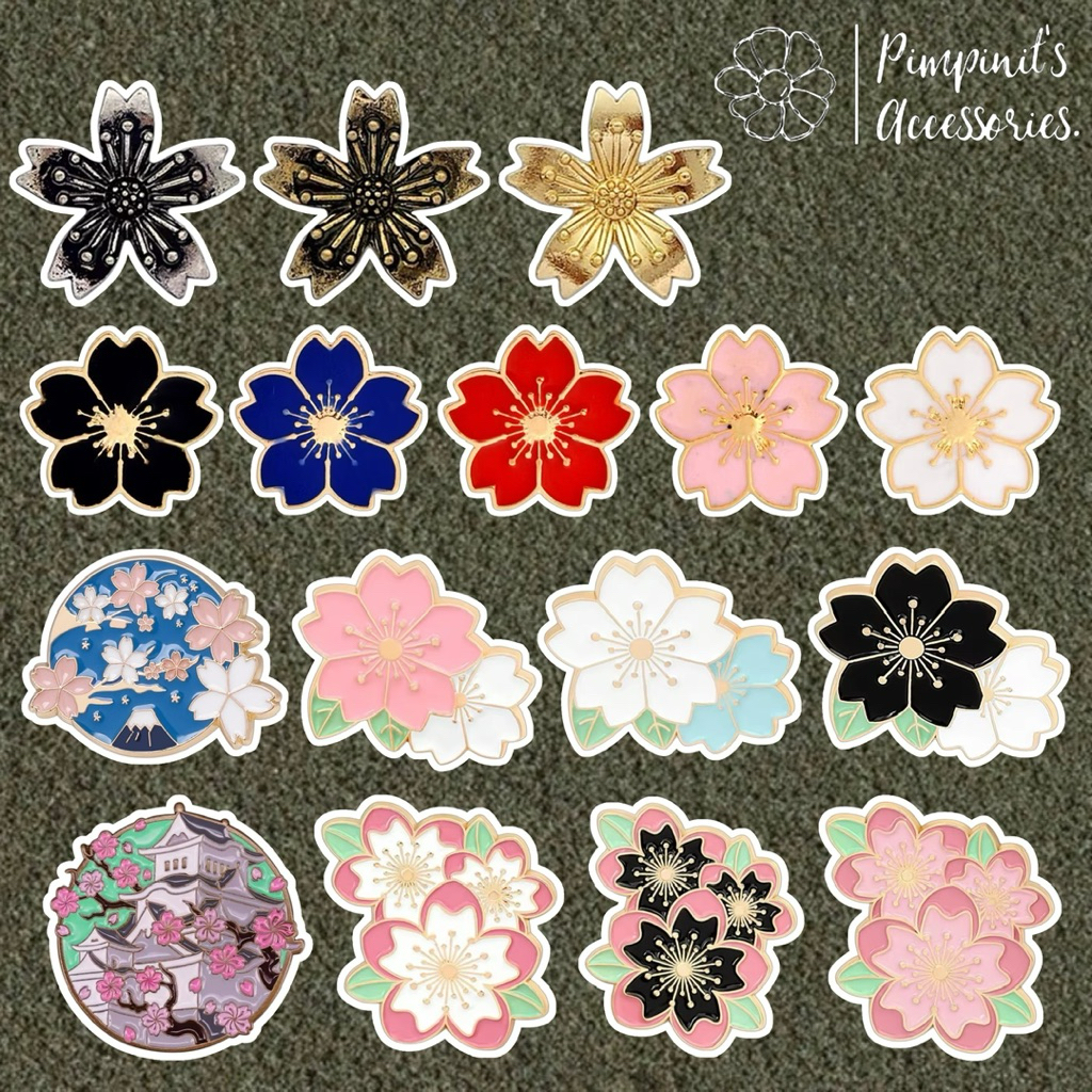 ร้านในไทยพร้อมส่ง : เข็มกลัดเซ็ทดอกซากุระ | CHERRY BLOSSOM - SAKURA FLOWER Enamel Brooch Pin Set.