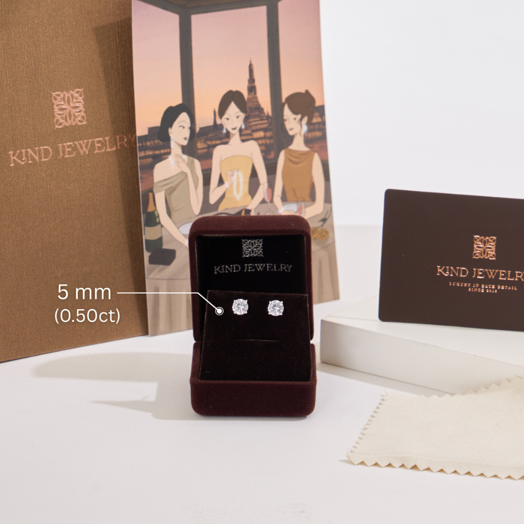 Kind Jewelry ต่างหูเพชรเม็ดเดี่ยวติดหู ขนาด 5มิล 50ตังค์ single 5mm