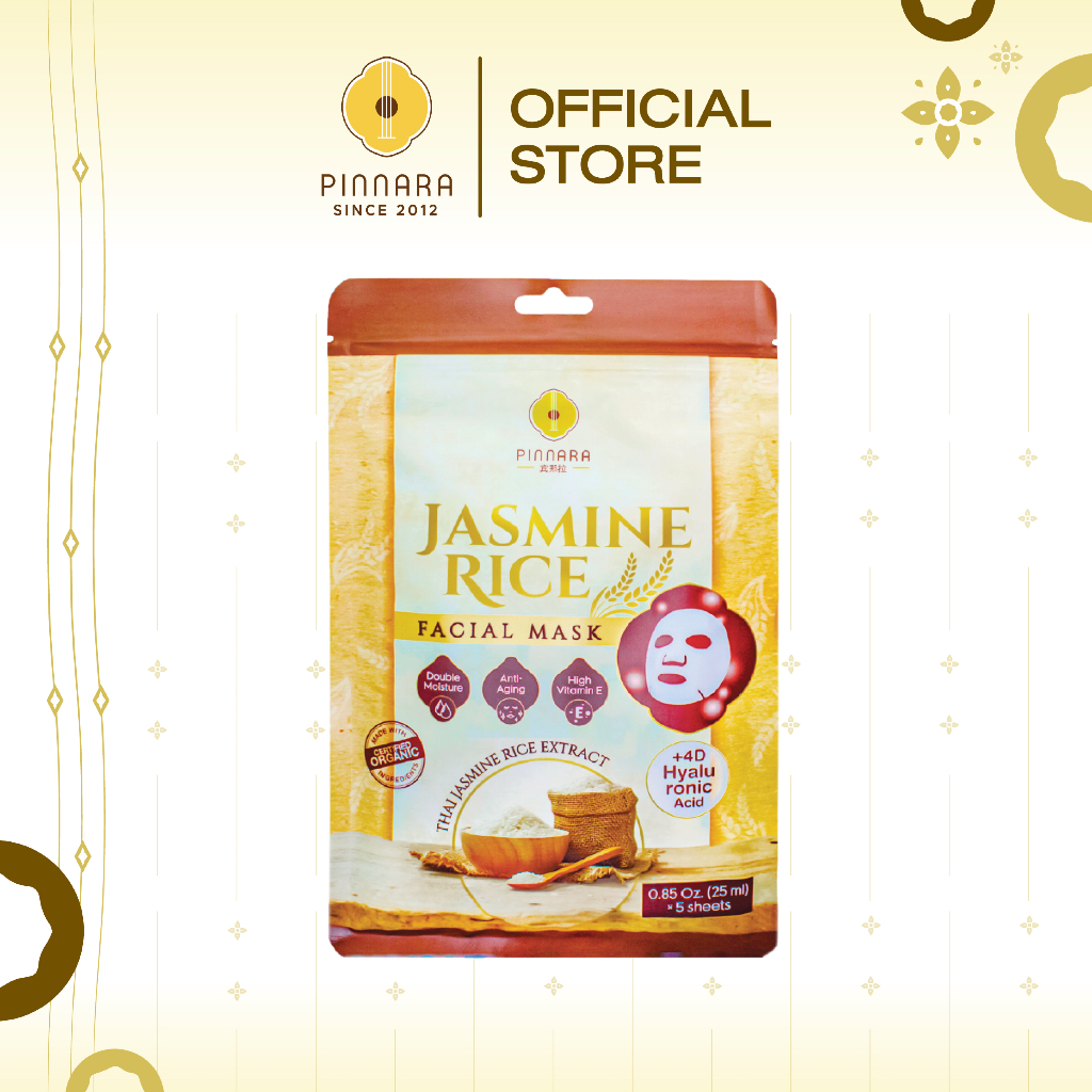 Pinnara Jasmine Rice Facial Mask พิณนารา มาส์กหน้าข้าวหอมมะลิ 1 ห่อมี 5 แผ่น