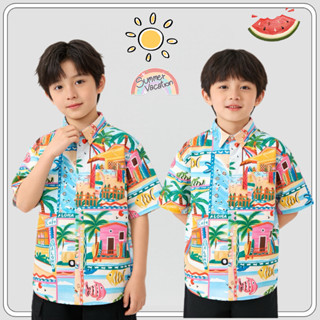 MC211 เสื้อเชิ้ตเด็กลายทะเล สีสด  ลายซัมเมอร์  น่ารัก ใส่เที…