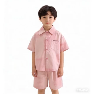 MC212 ชุดเด็กสีชมพู เสื้อเชิ้ต + กางเกงขาสั้น น่ารัก ใส่สบาย ระบายอากาศได้ดี